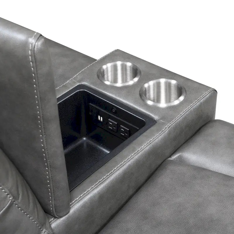 Canapé deux places inclinable en cuir pleine fleur avec console
