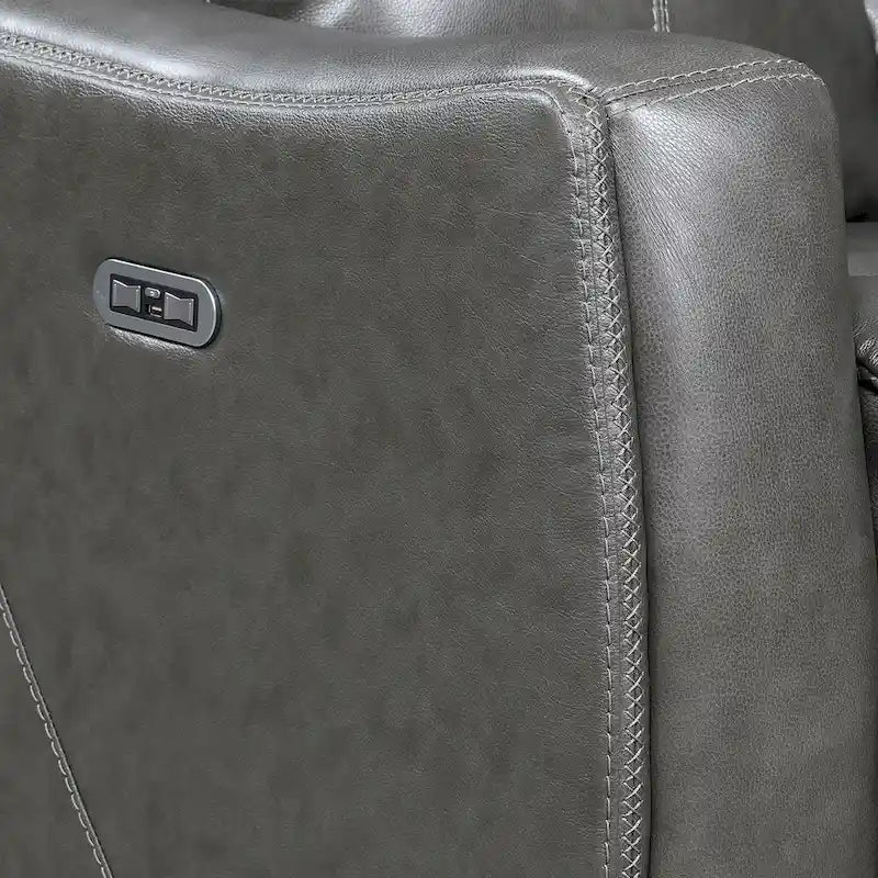 Canapé deux places inclinable en cuir pleine fleur avec console
