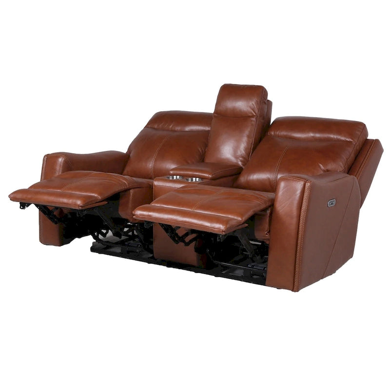Canapé deux places inclinable en cuir pleine fleur avec console