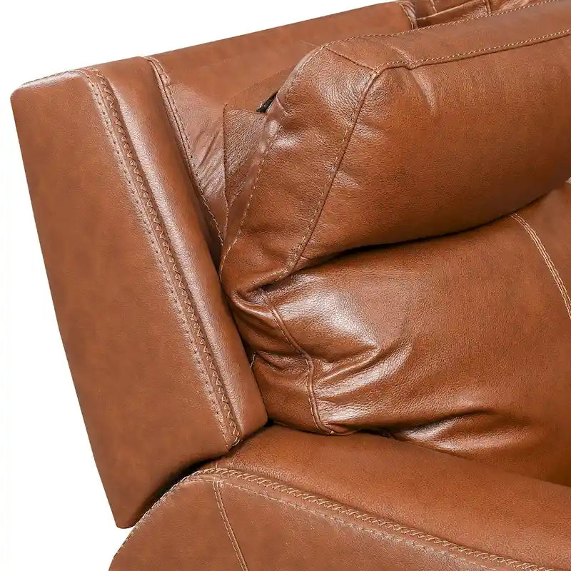 Canapé deux places inclinable en cuir pleine fleur avec console