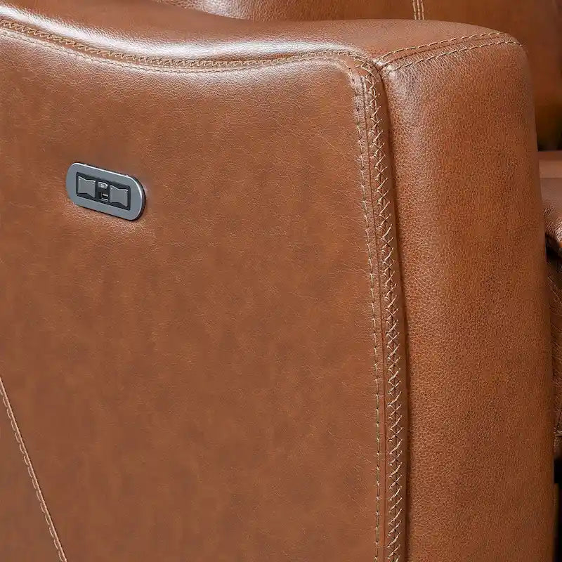 Canapé deux places inclinable en cuir pleine fleur avec console