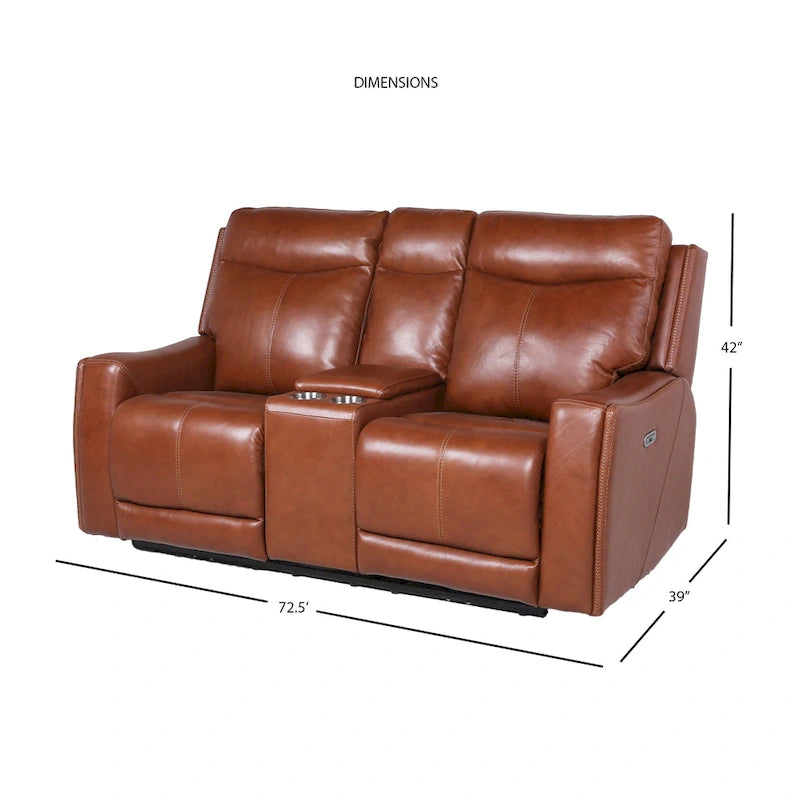 Canapé deux places inclinable en cuir pleine fleur avec console