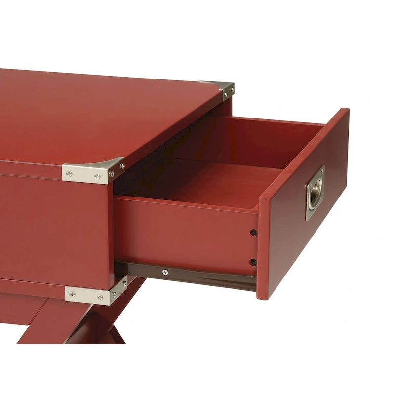 HomeRoots 24 Red Wood Cross Legs End Table With Drawer - 18 W x 16 D x 24 H
