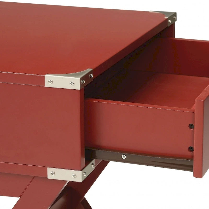 Table de bout à pieds croisés en bois rouge, 24 po, avec tiroir - 18 l x 16 P x 24 H
