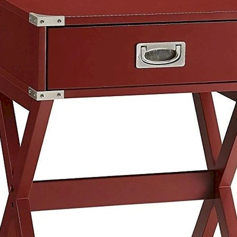Table de bout à pieds croisés en bois rouge, 24 po, avec tiroir - 18 l x 16 P x 24 H