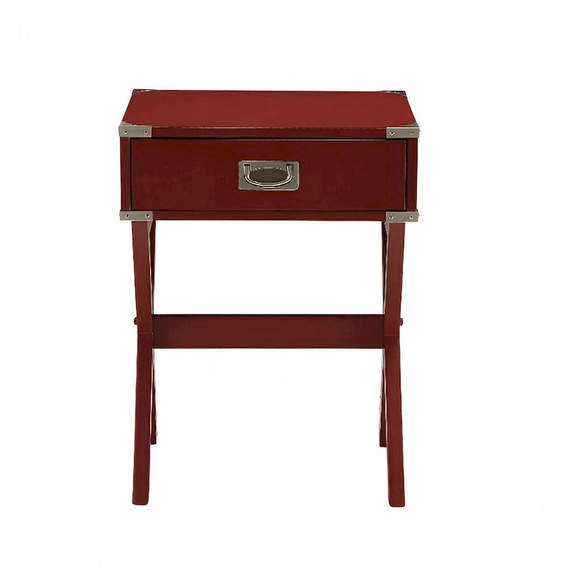 Table de bout à pieds croisés en bois rouge, 24 po, avec tiroir - 18 l x 16 P x 24 H