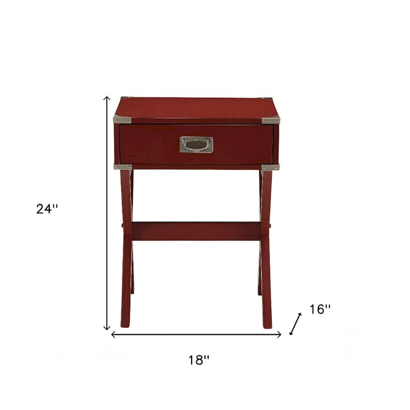 Table de bout à pieds croisés en bois rouge, 24 po, avec tiroir - 18 l x 16 P x 24 H