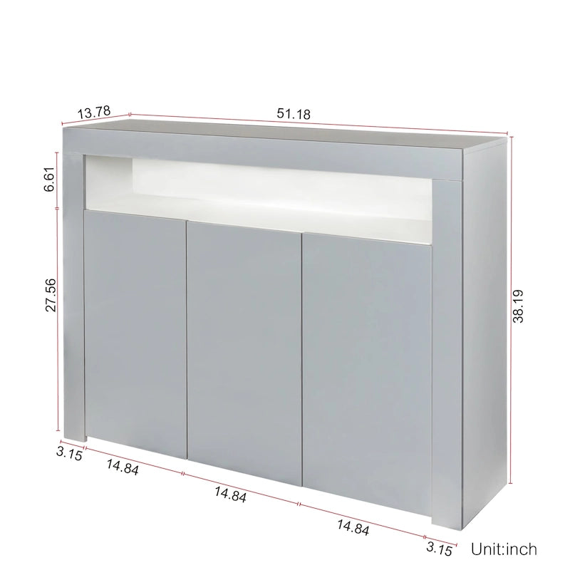 Buffet de rangement laqué brillant avec éclairage LED