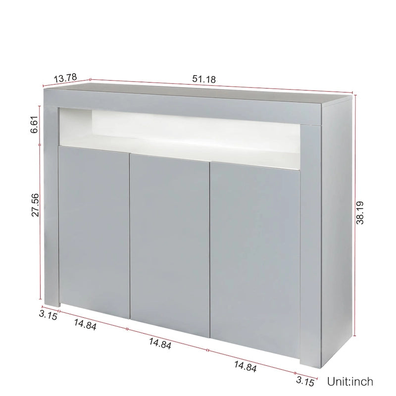 Sideboard Storage Cabinet High Gloss with LED Light