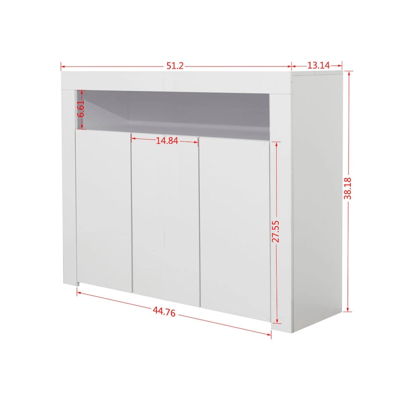 Buffet de rangement laqué brillant avec éclairage LED