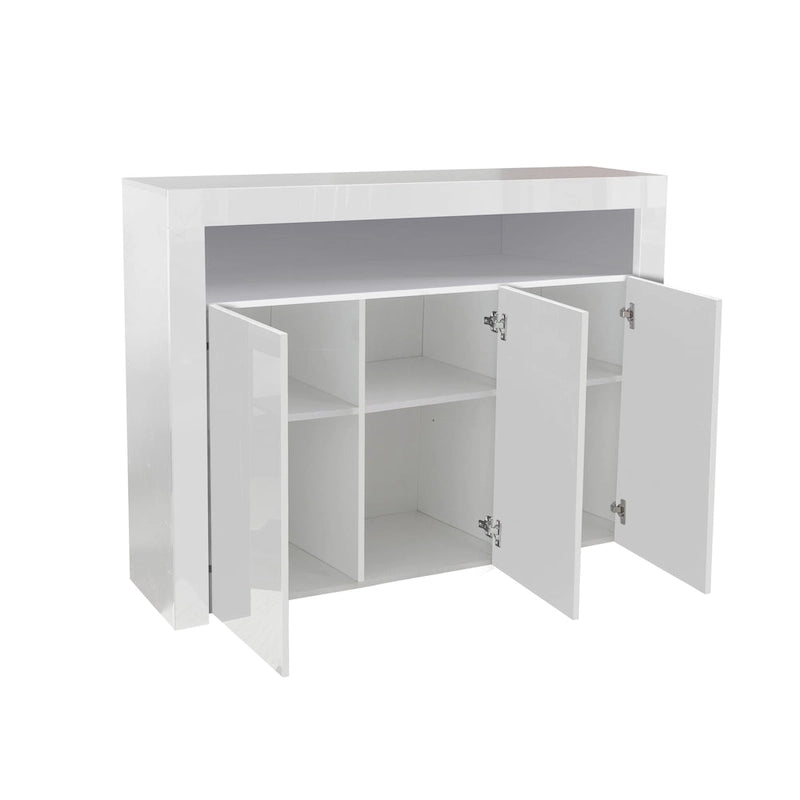 Buffet de rangement laqué brillant avec éclairage LED
