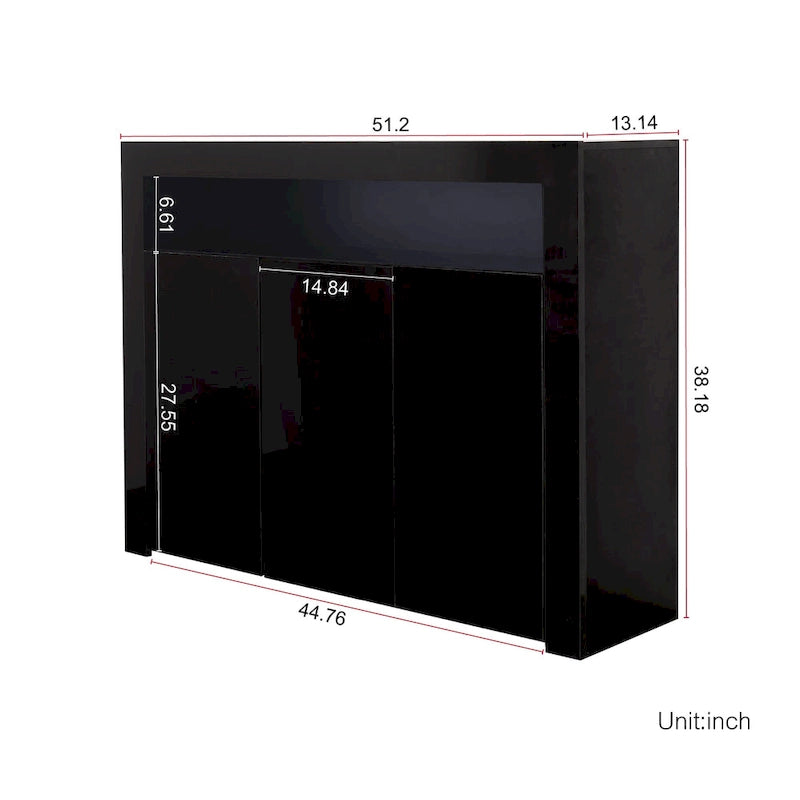 Buffet de rangement laqué brillant avec éclairage LED