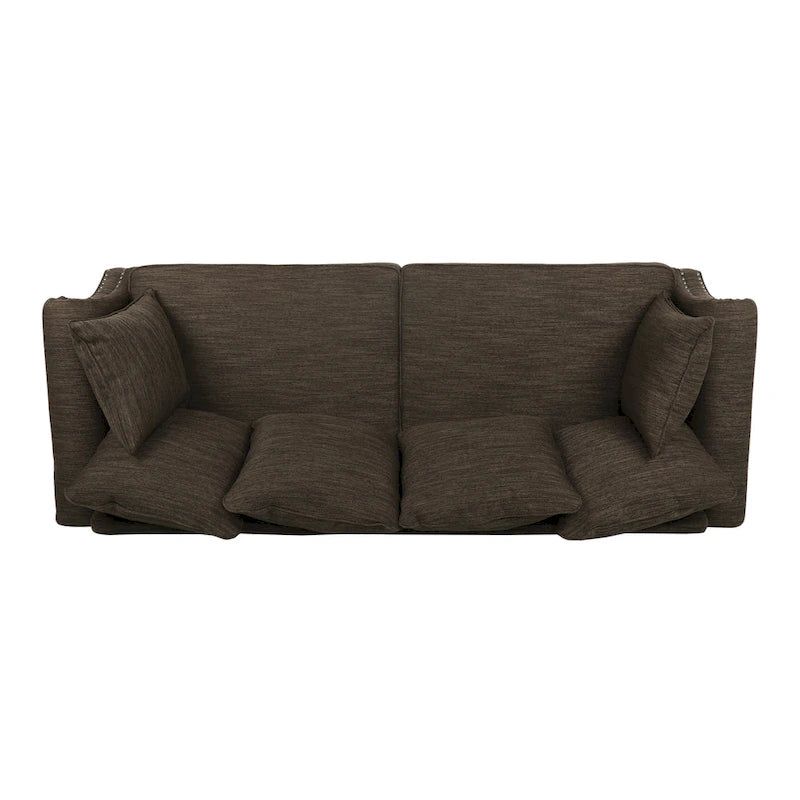Canapé 3 places en tissu à dossier coussin avec garniture cloutée
