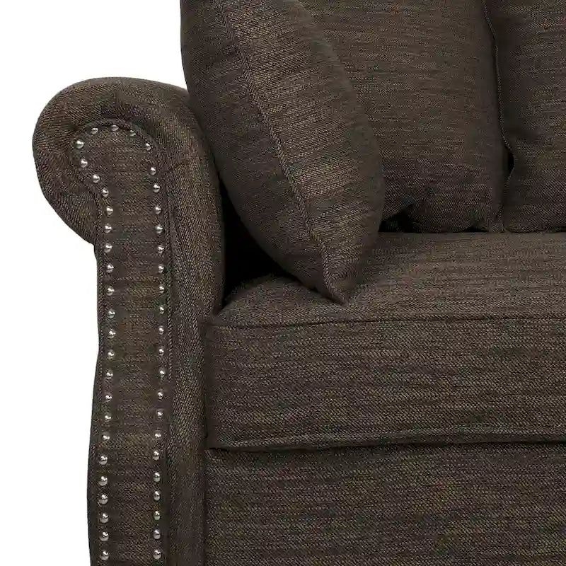 Canapé 3 places en tissu à dossier coussin avec garniture cloutée