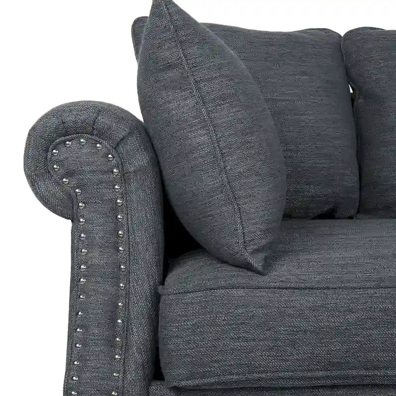 Canapé 3 places en tissu à dossier coussin avec garniture cloutée