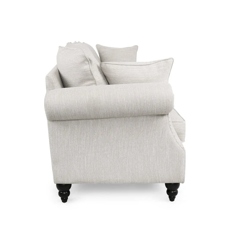 Canapé 3 places en tissu à dossier coussin avec garniture cloutée