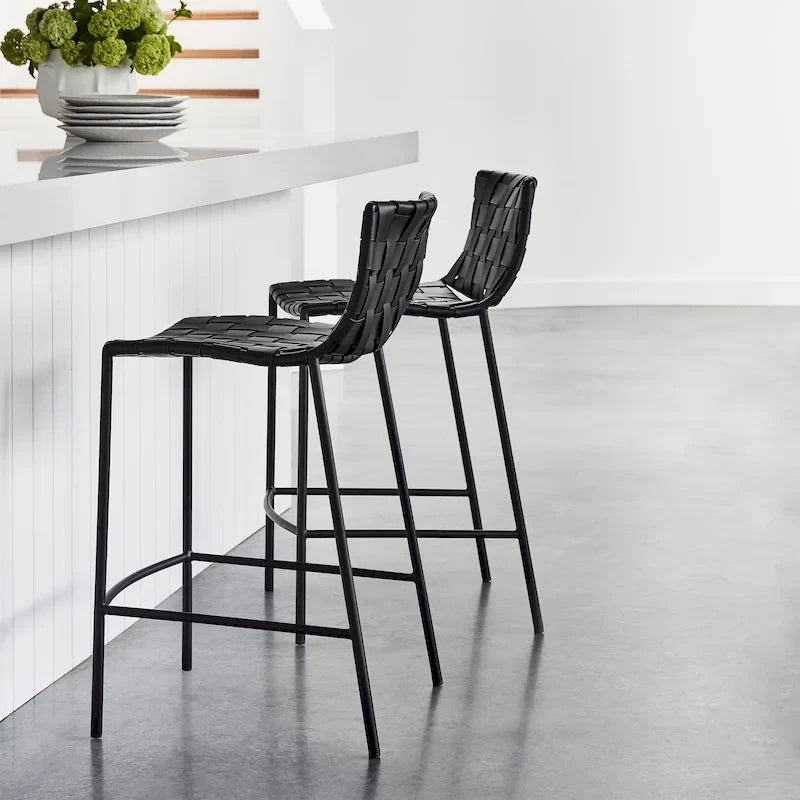Tabouret de bar en cuir tressé style Mid-Century (26 pouces / 30 pouces) (unité)