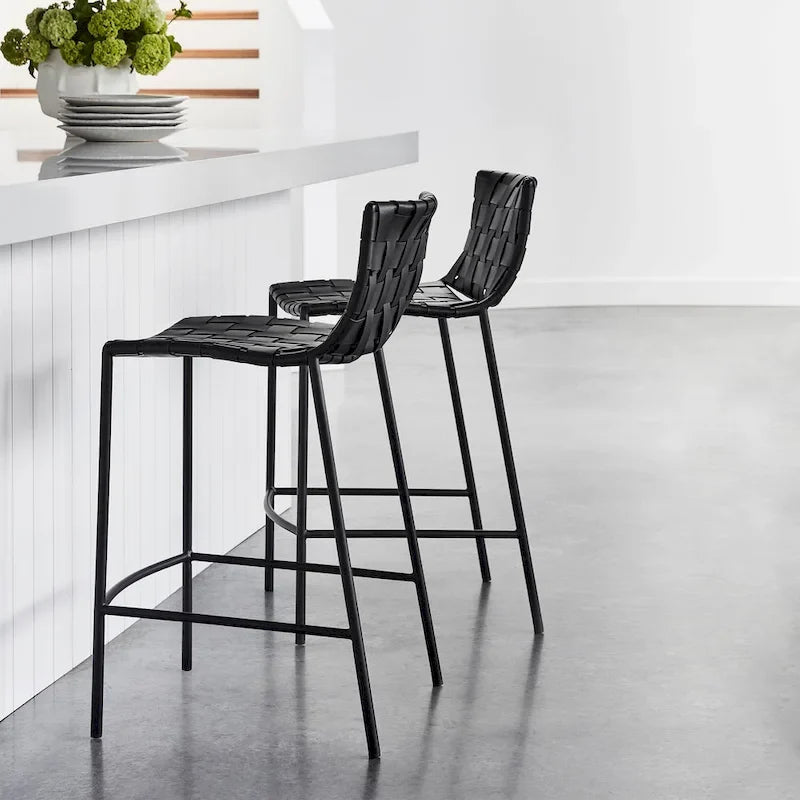 Soho Mid-century Modern Leather Weave Bar Stool (26-inch/ 30-inch) (Single)
