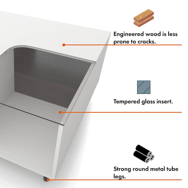 Table basse carrée blanche moderne avec éclairage LED 16 couleurs, étagère et tiroir