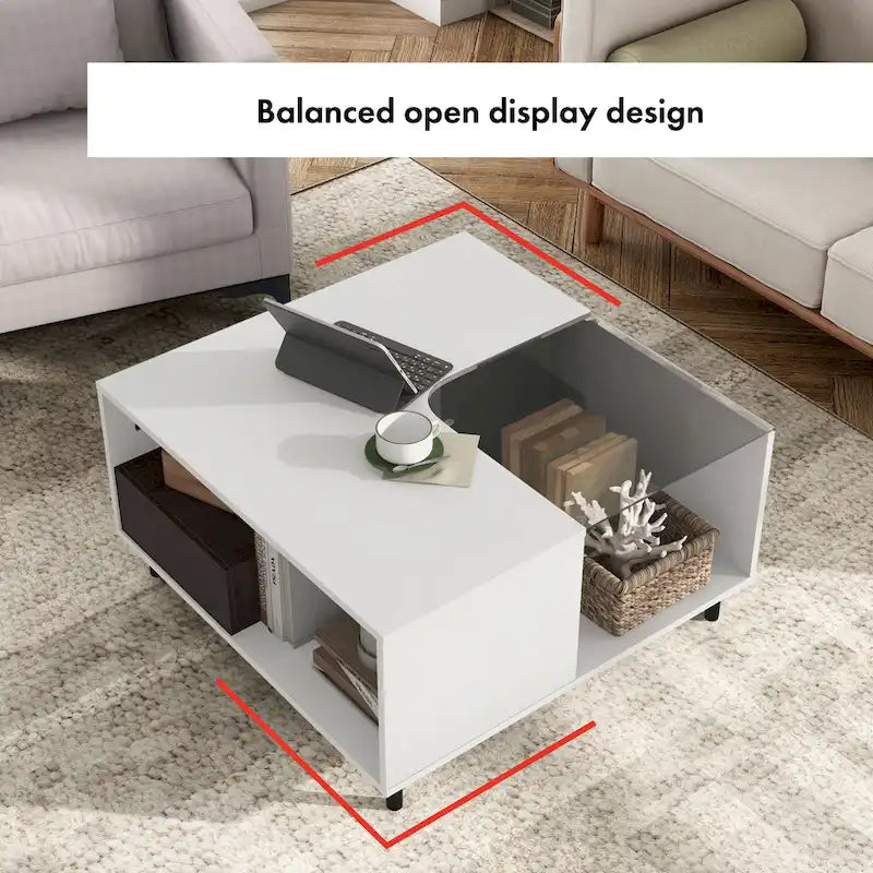 Table basse carrée blanche moderne avec éclairage LED 16 couleurs, étagère et tiroir