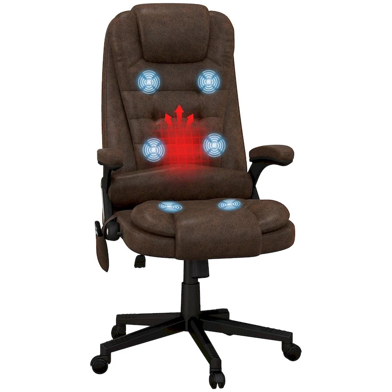 Fauteuil de bureau massant à points de vibration avec fonction chauffante, fauteuil de direction à dossier haut en microfibre avec dossier inclinable