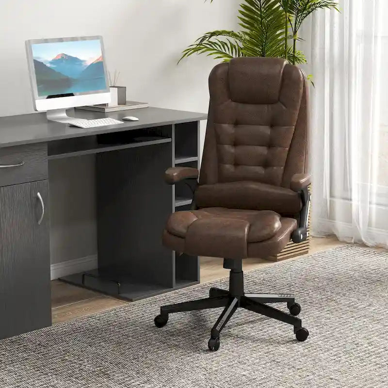 Fauteuil de bureau massant à points de vibration avec fonction chauffante, fauteuil de direction à dossier haut en microfibre avec dossier inclinable