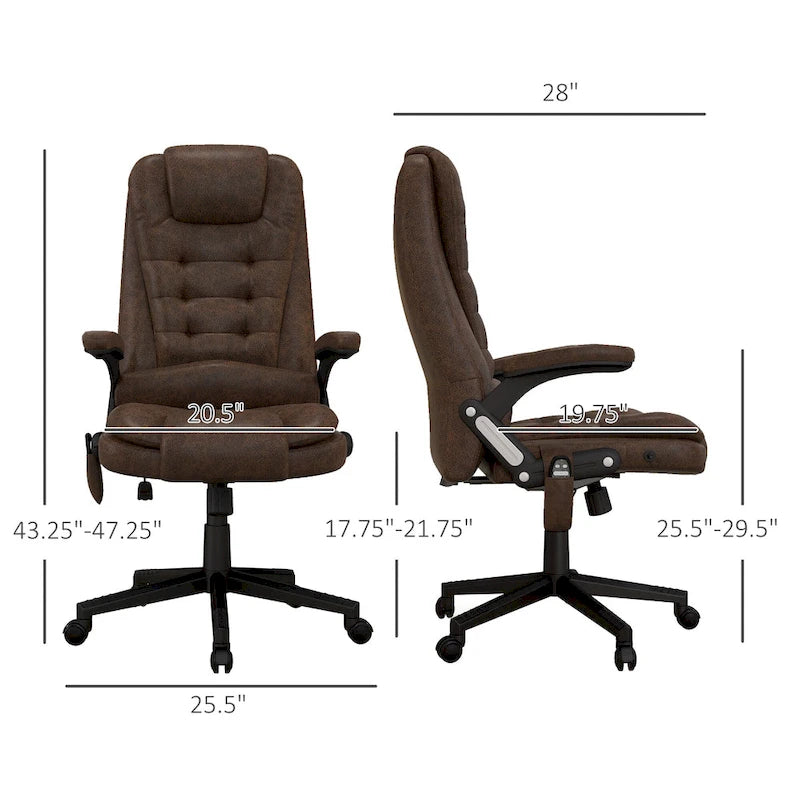 Fauteuil de bureau massant à points de vibration avec fonction chauffante, fauteuil de direction à dossier haut en microfibre avec dossier inclinable
