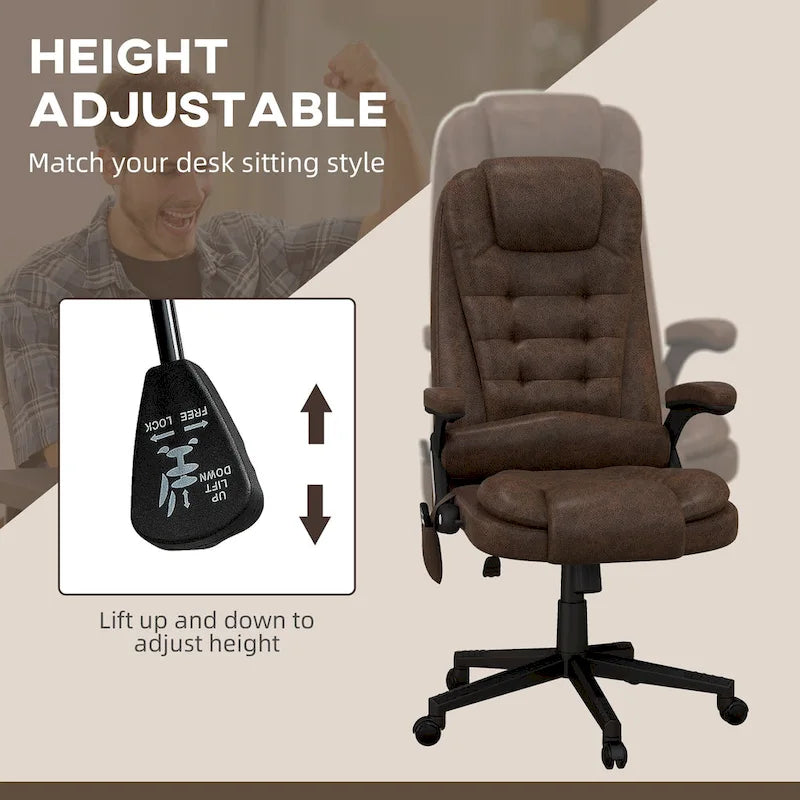 Fauteuil de bureau massant à points de vibration avec fonction chauffante, fauteuil de direction à dossier haut en microfibre avec dossier inclinable