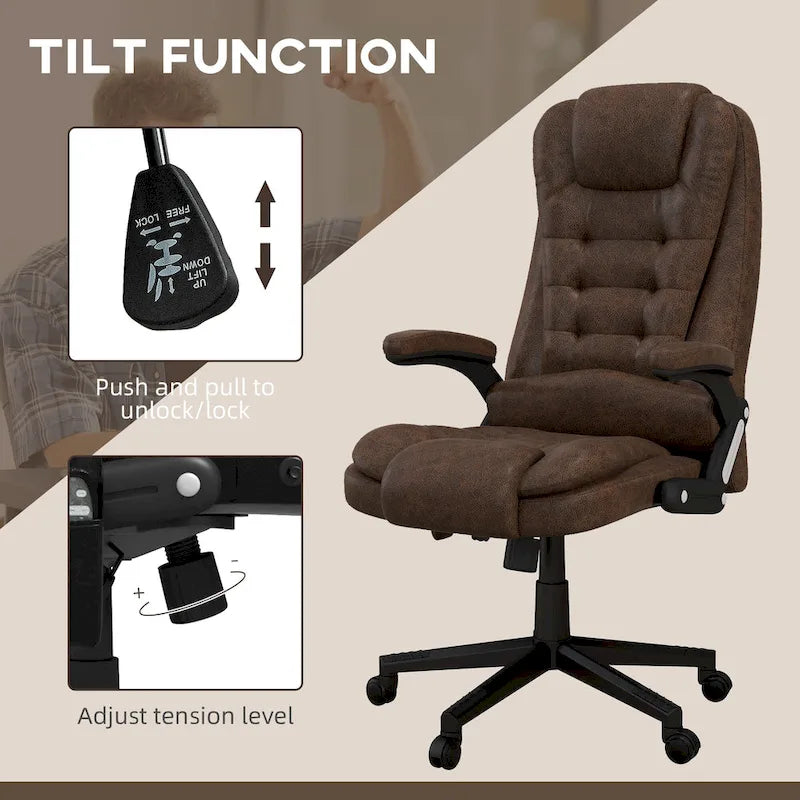 Fauteuil de bureau massant à points de vibration avec fonction chauffante, fauteuil de direction à dossier haut en microfibre avec dossier inclinable