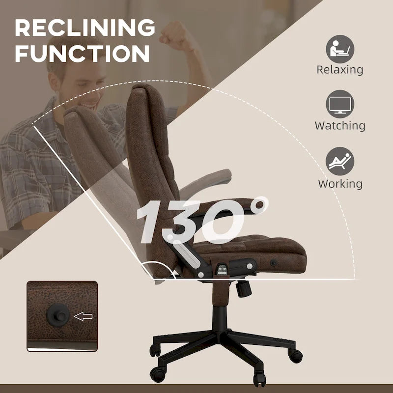 Fauteuil de bureau massant à points de vibration avec fonction chauffante, fauteuil de direction à dossier haut en microfibre avec dossier inclinable