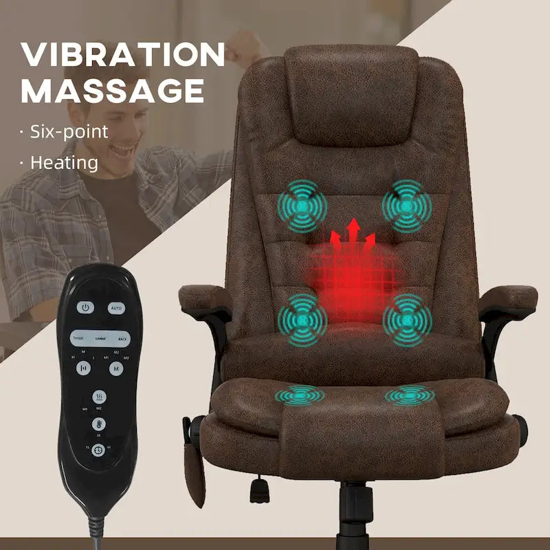 Fauteuil de bureau massant à points de vibration avec fonction chauffante, fauteuil de direction à dossier haut en microfibre avec dossier inclinable