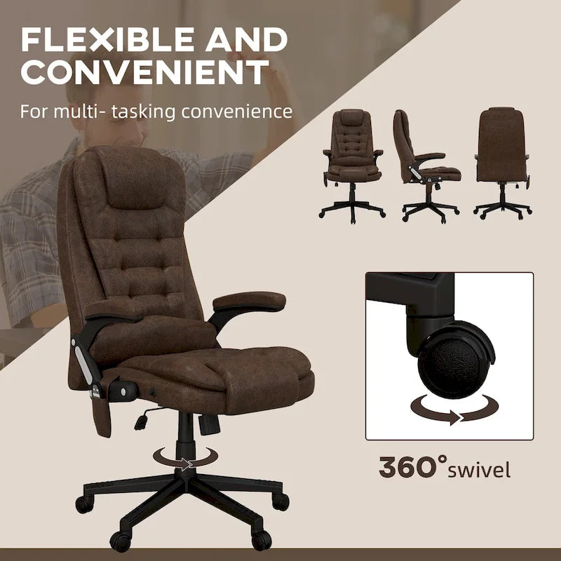 Fauteuil de bureau massant à points de vibration avec fonction chauffante, fauteuil de direction à dossier haut en microfibre avec dossier inclinable
