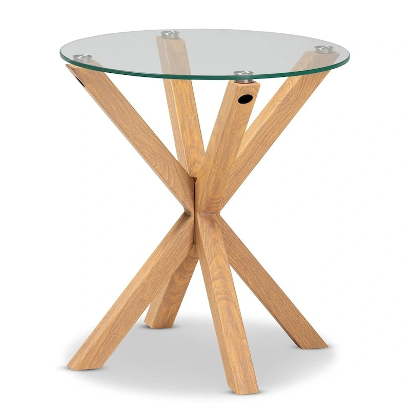 Table de bout en verre et bois