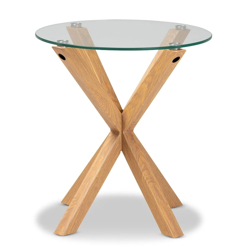 Table de bout en verre et bois