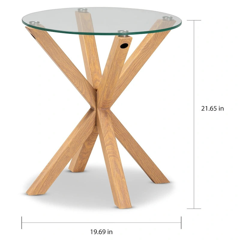 Table de bout en verre et bois