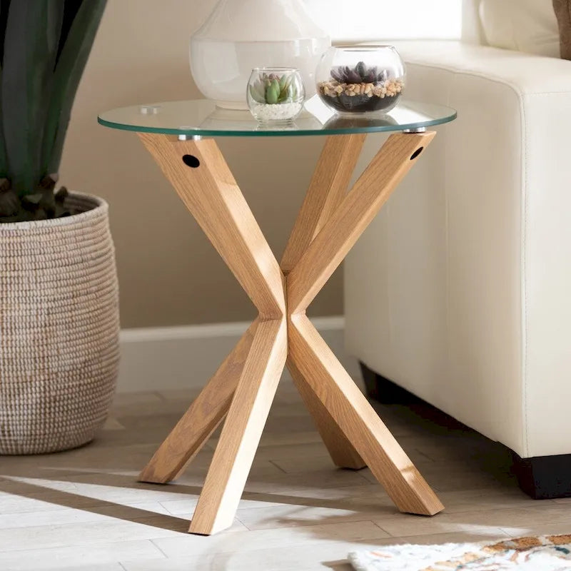 Table de bout en verre et bois