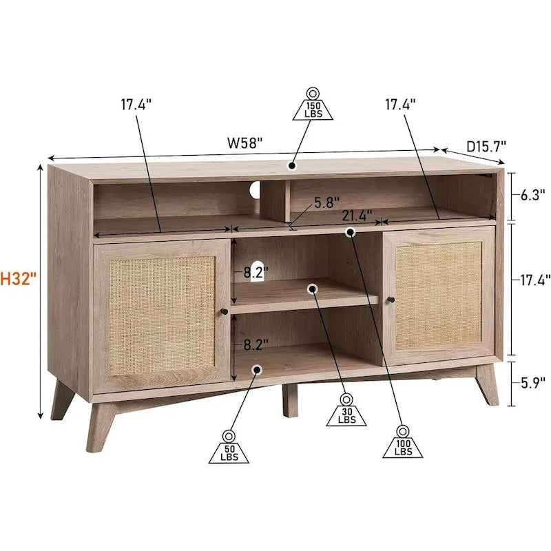 Meuble TV moderne du milieu du siècle, meuble TV haut, console TV