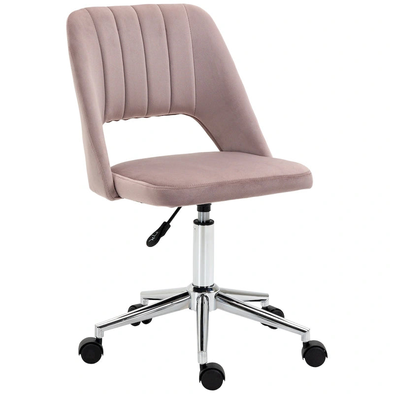 Chaise de bureau moderne à dossier mi-haut en velours, fauteuil de bureau pivotant sans accoudoirs