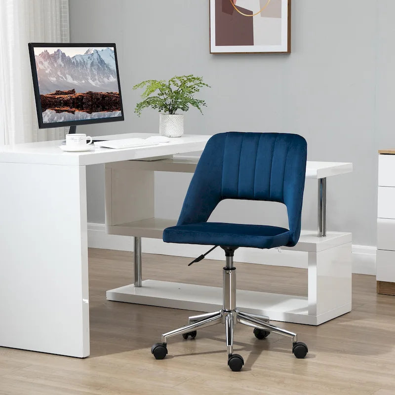 Chaise de bureau moderne à dossier mi-haut en velours, fauteuil de bureau pivotant sans accoudoirs