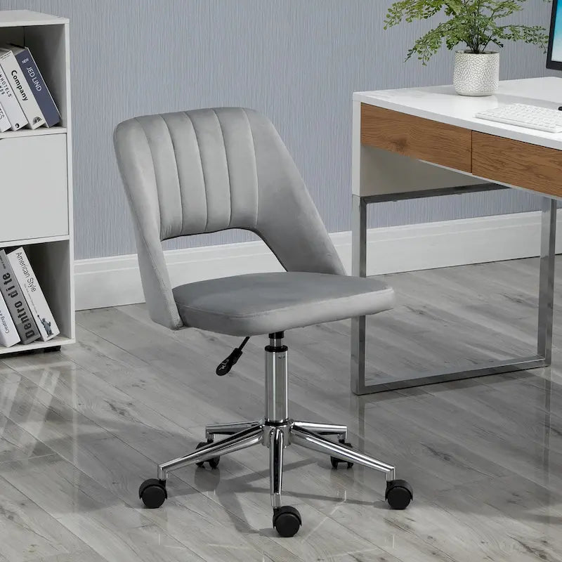 Chaise de bureau moderne à dossier mi-haut en velours, fauteuil de bureau pivotant sans accoudoirs