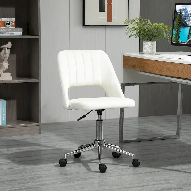 Chaise de bureau moderne à dossier mi-haut en velours, fauteuil de bureau pivotant sans accoudoirs
