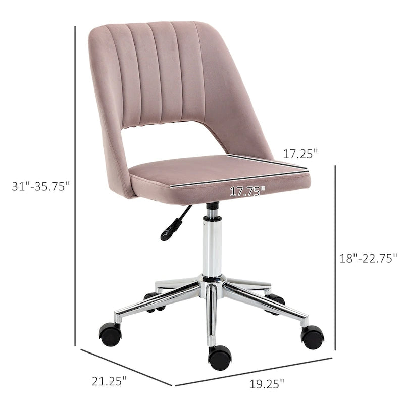 Chaise de bureau moderne à dossier mi-haut en velours, fauteuil de bureau pivotant sans accoudoirs