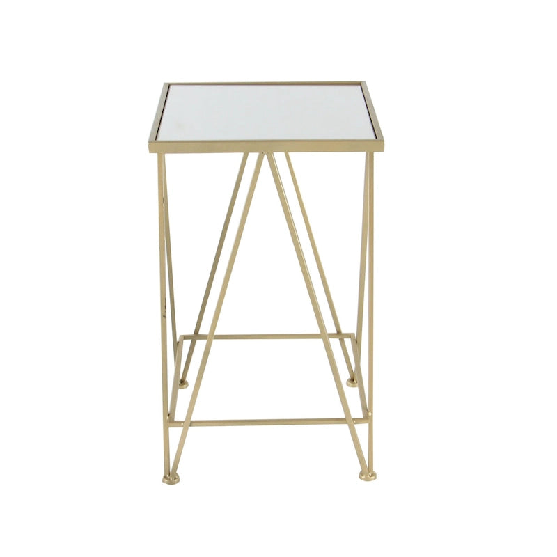 Table d'appoint contemporaine en métal doré, argenté ou noir avec plateau en verre miroir (lot de 2) - 15 x 15 x 25