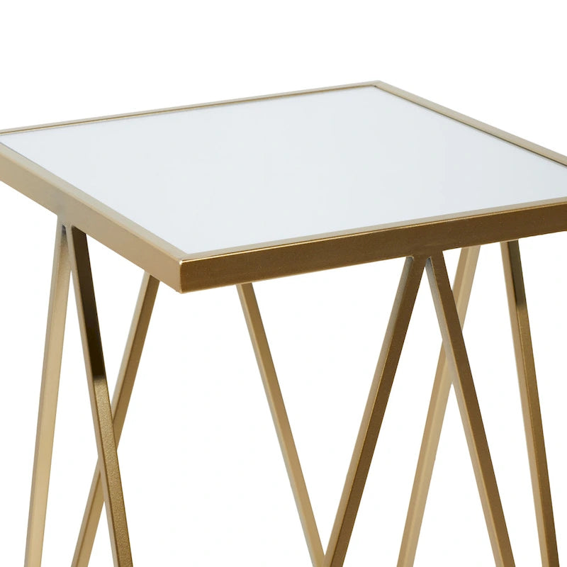Table d'appoint contemporaine en métal doré, argenté ou noir avec plateau en verre miroir (lot de 2) - 15 x 15 x 25