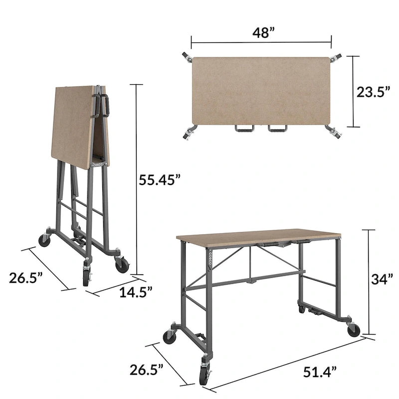 Bureau de travail pliant portable avec plateau en MDF