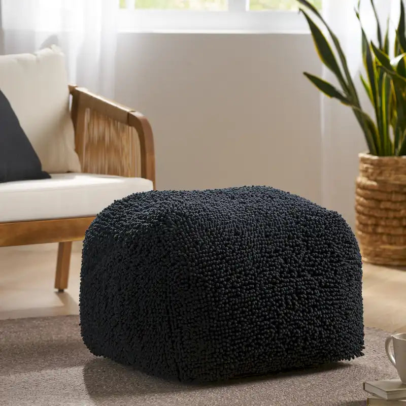 Pouf moderne en chenille microfibre