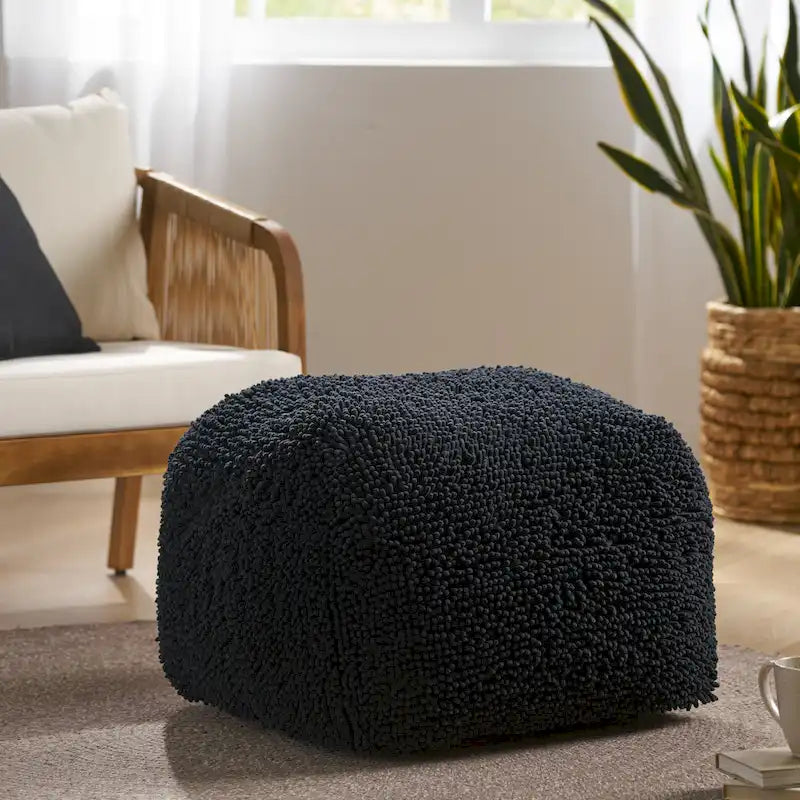 Pouf moderne en chenille microfibre