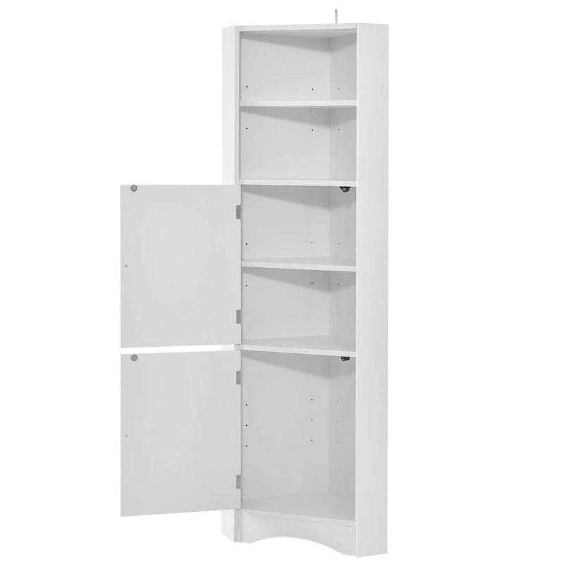 Meuble de salle de bain d'angle haut sur pied avec étagères réglables