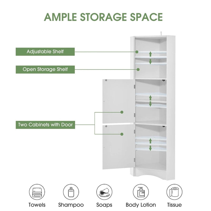 Meuble de salle de bain d'angle haut sur pied avec étagères réglables