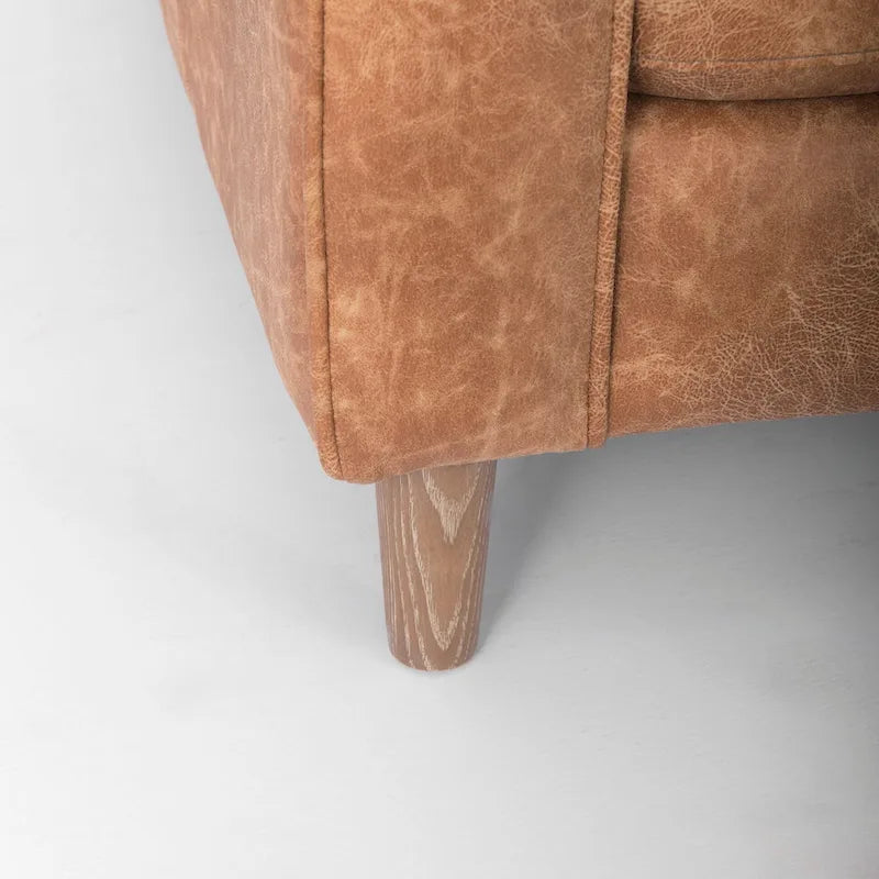 Canapé trois places en similicuir marron cognac avec coussins traversins - 87,9 L x 36,2 P x 33,8 H